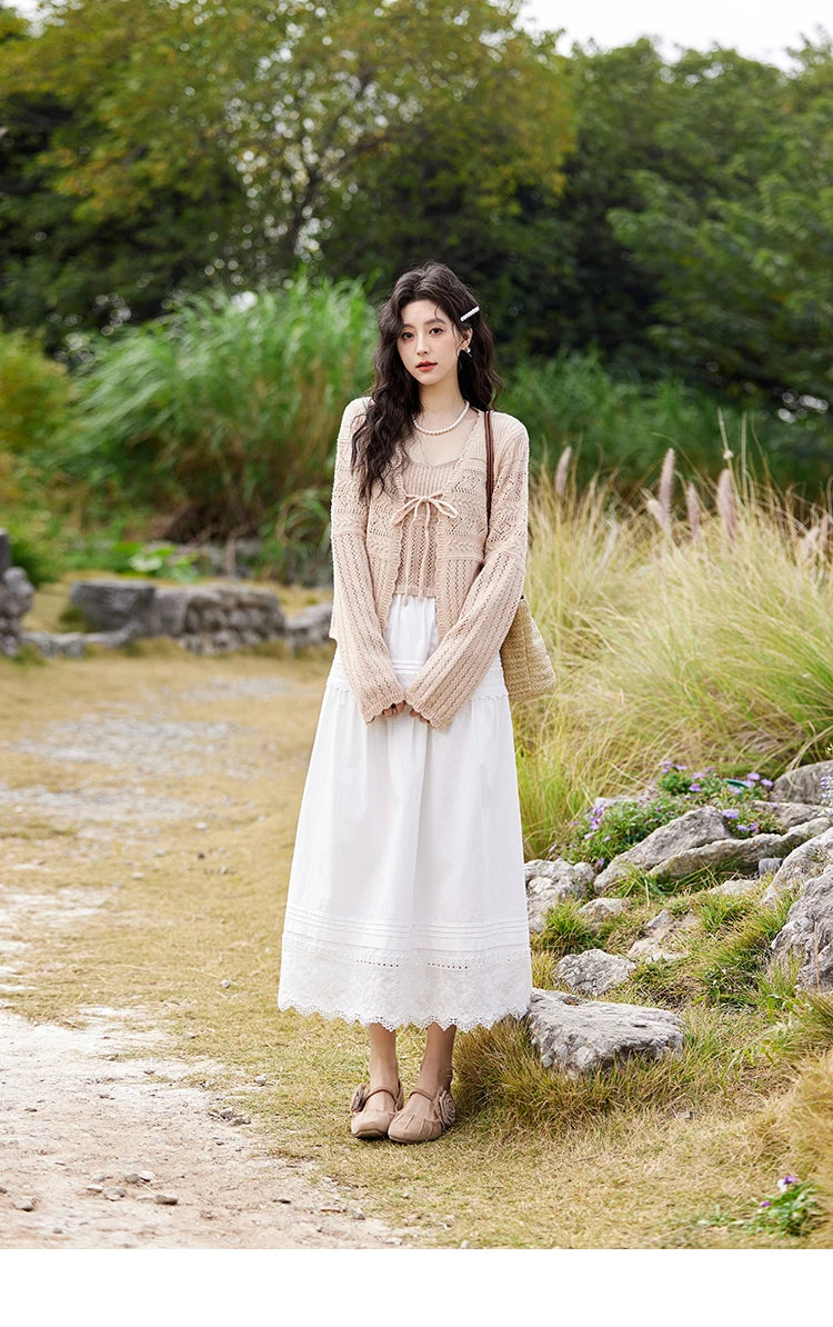 MISHOW French Hollow Lace Skirt 100% Cotton A-Line MXE12B0643