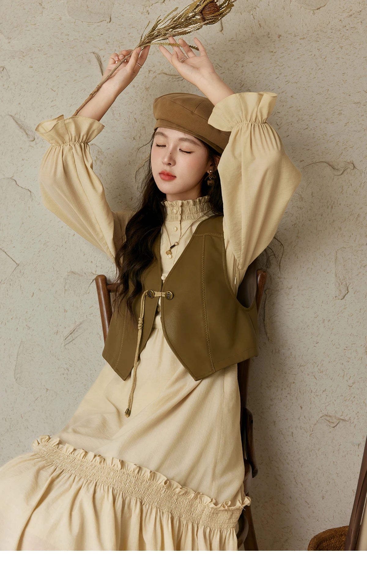 Mishow French Stand Neck Lotus Leaf Sleeve Dress MPD42L2036
