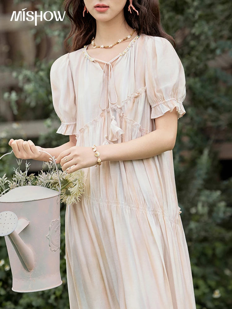 Mishow French V-Neck Puff Sleeve Gradient Dress MXE31L2166