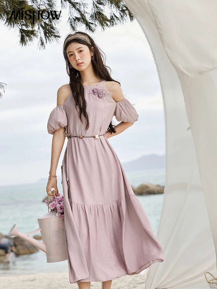 MISHOW Korean Halter Neck Jacquard Dress MXE32L2182