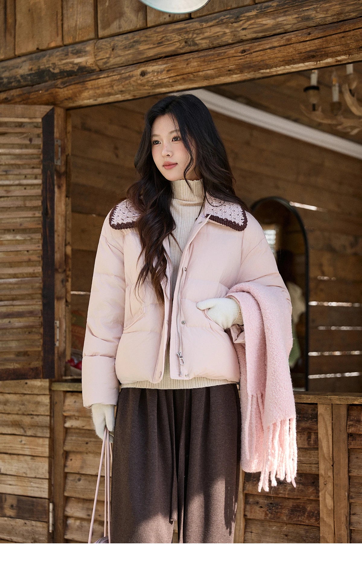 Mishow Knitted Lapel Collar Short Down Jacket MXE94Y0094
