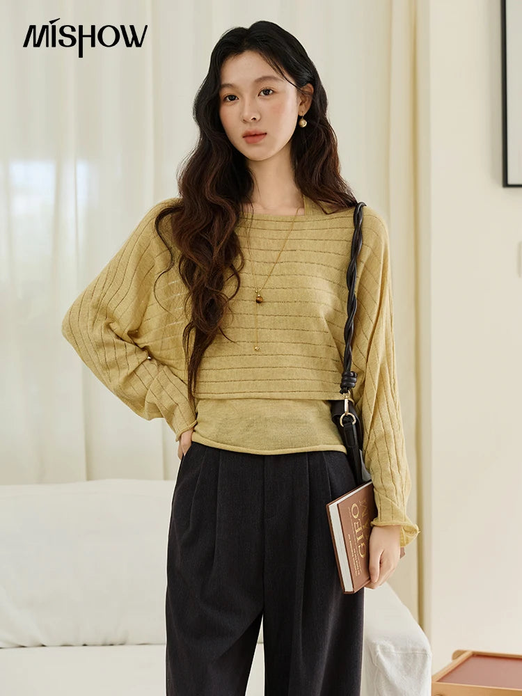 Mishow Striped Hanging Neck Top & Wool Blend Set MXE46T1399