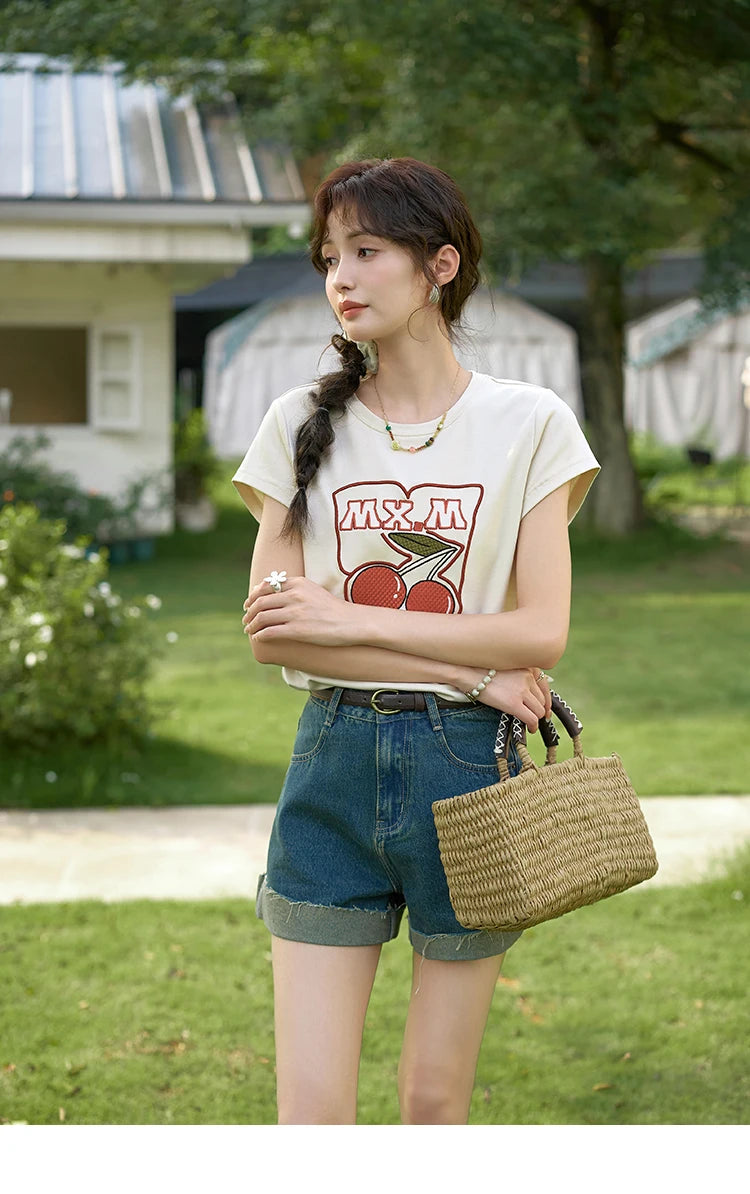 Mishow High Waist Curled Edge Denim Shorts MXD30K0659