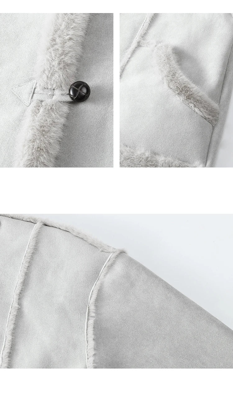 Mishow Suede Plush Fur Collar Jacket with Bag MXD57W0737