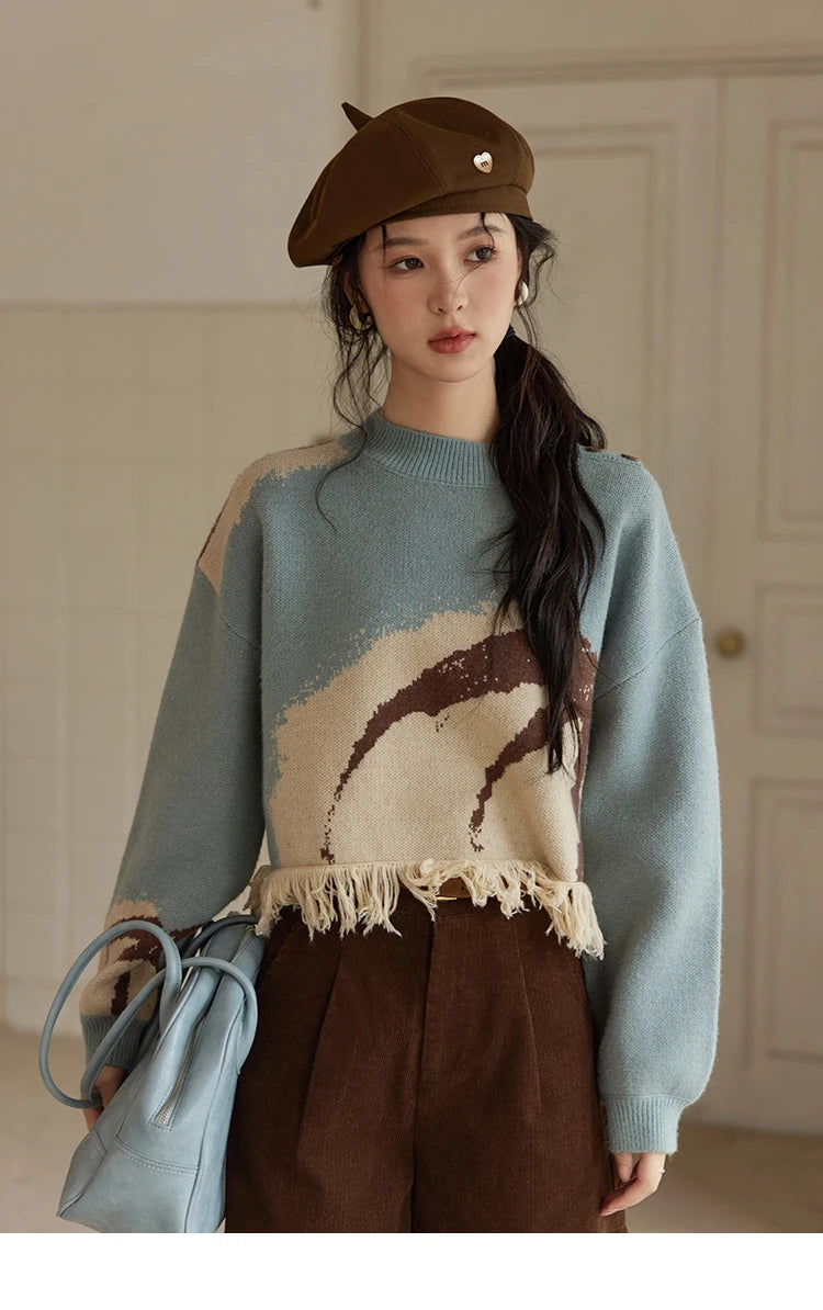 Mishow Tassel Half High Neck Lantern Sleeve Pullover MXD43Z0680