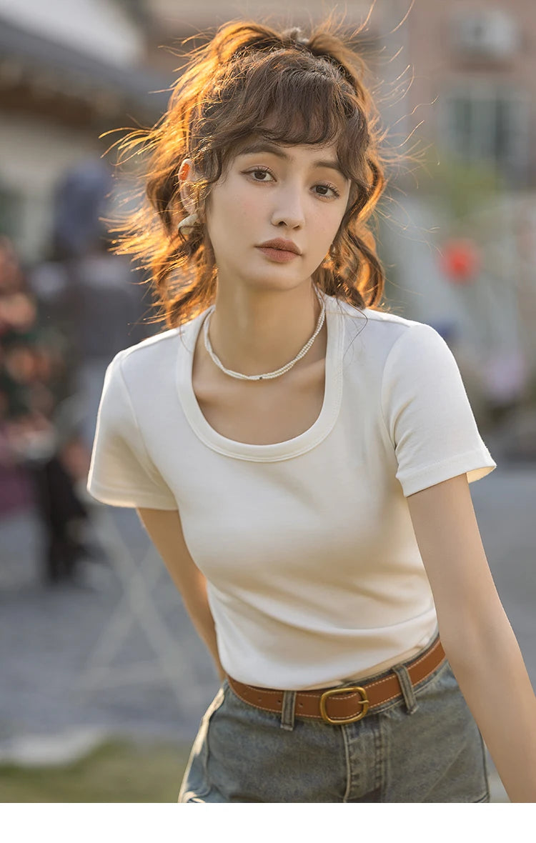 Mishow Solid Square Neck Cotton Tee MXC12T0641