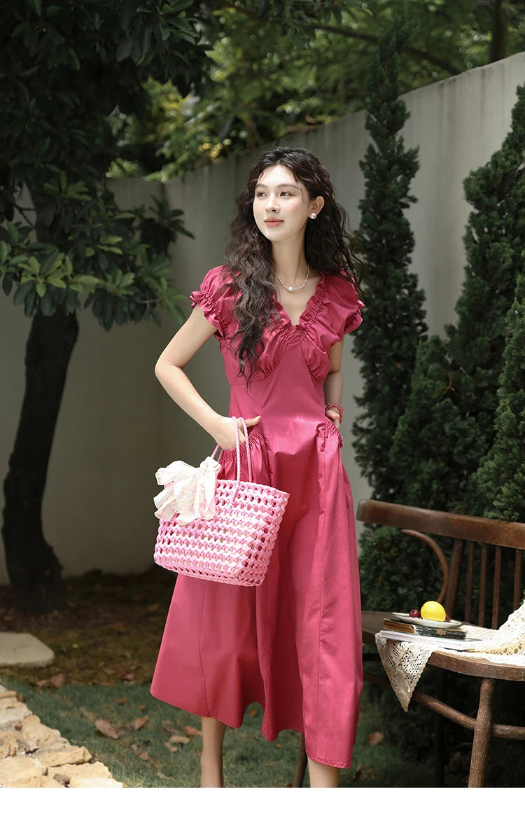 Mishow 100% Cotton V-Neck Pocket Dress MXD29L1934