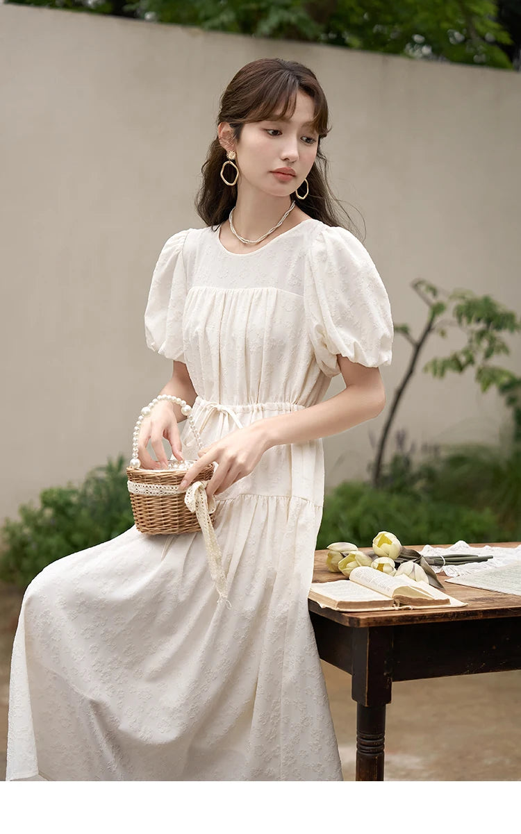 Mishow French Drawstring Waist Puff Sleeve Dress MXC38L1415