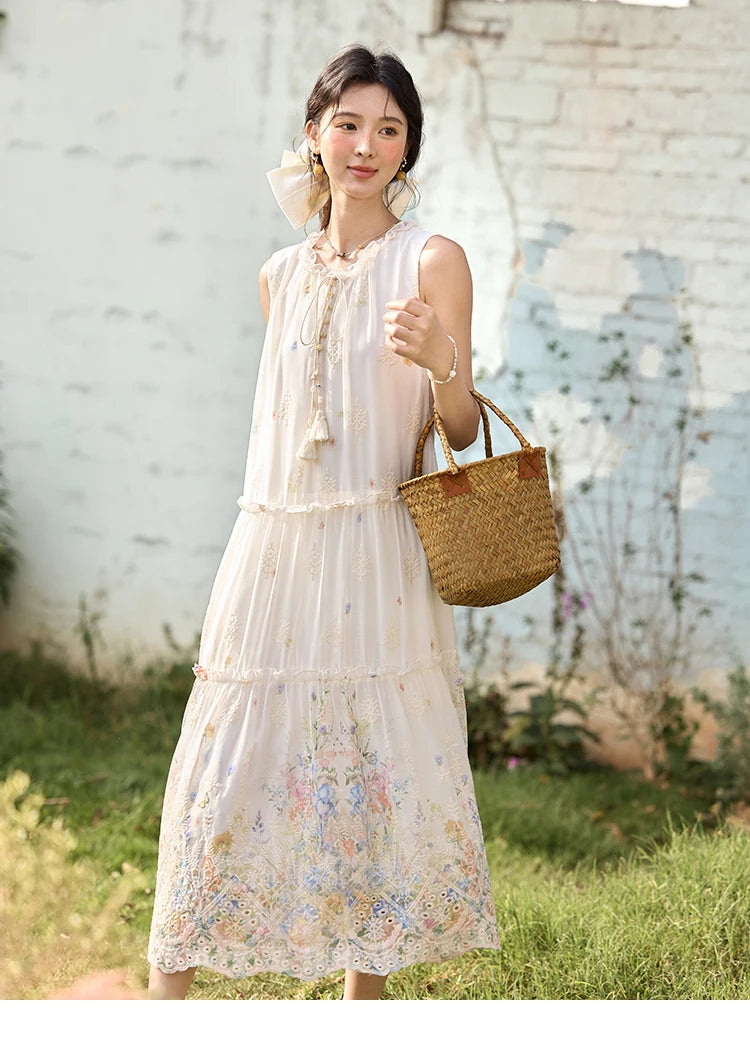 Mishow Mushroom Edge O-Neck Lace Up Tassel Dress MXE36L2253
