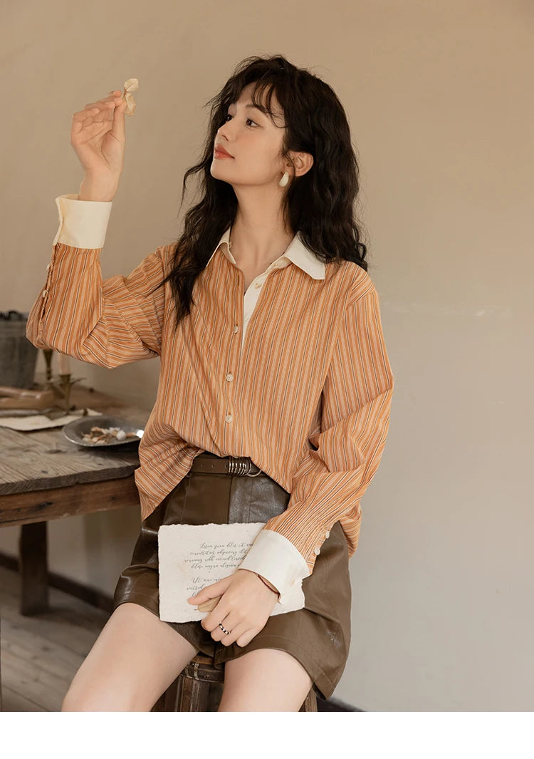 MISHOW Loose Striped Shirt Contrasting Lapel Patchwork MXD41C0286