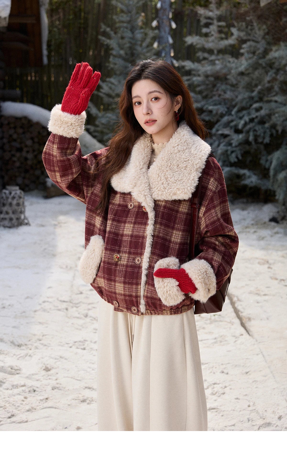 Mishow Retro Plaid Large Lapel Padded Jacket MXE87W1004