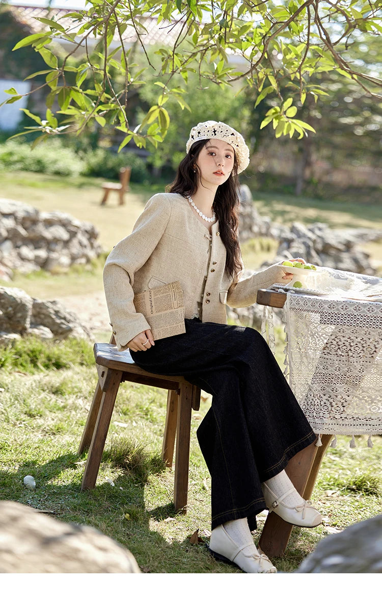 MISHOW Xiaoxiangfeng Long Sleeve Jacket Button Short Coat MXE11W0713