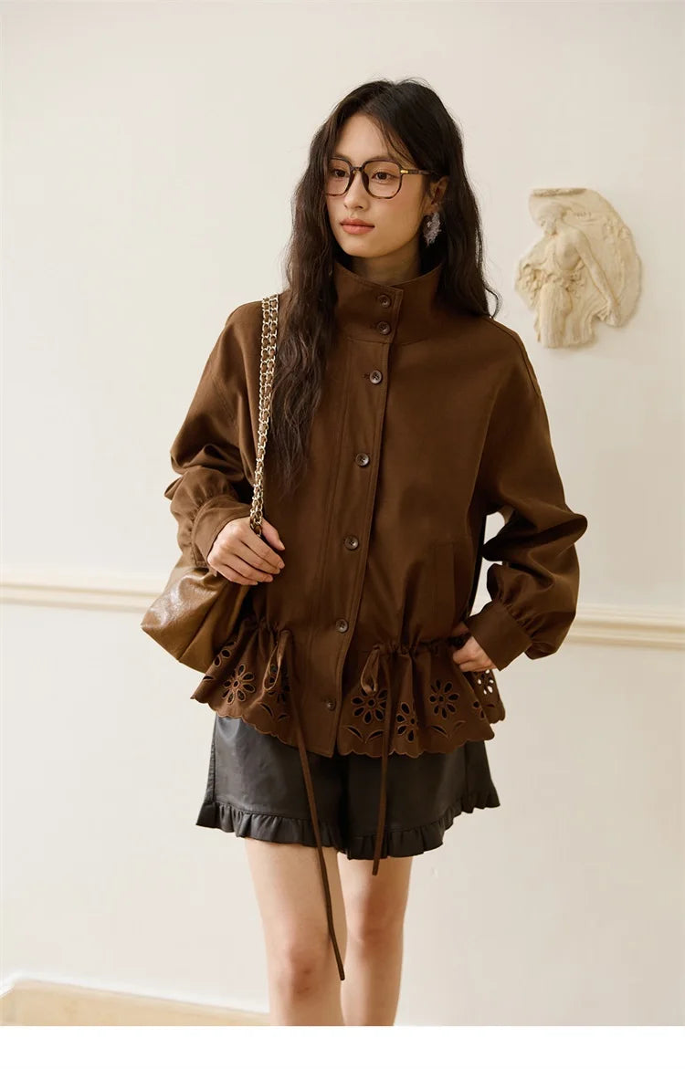 Mishow Hollow Embroidered Drawstring Waist Trench MXE48W0855