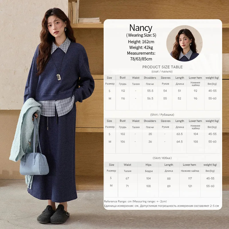 Mishow Blue Plaid Knit Top & Straight Skirt Set MXE87T1445