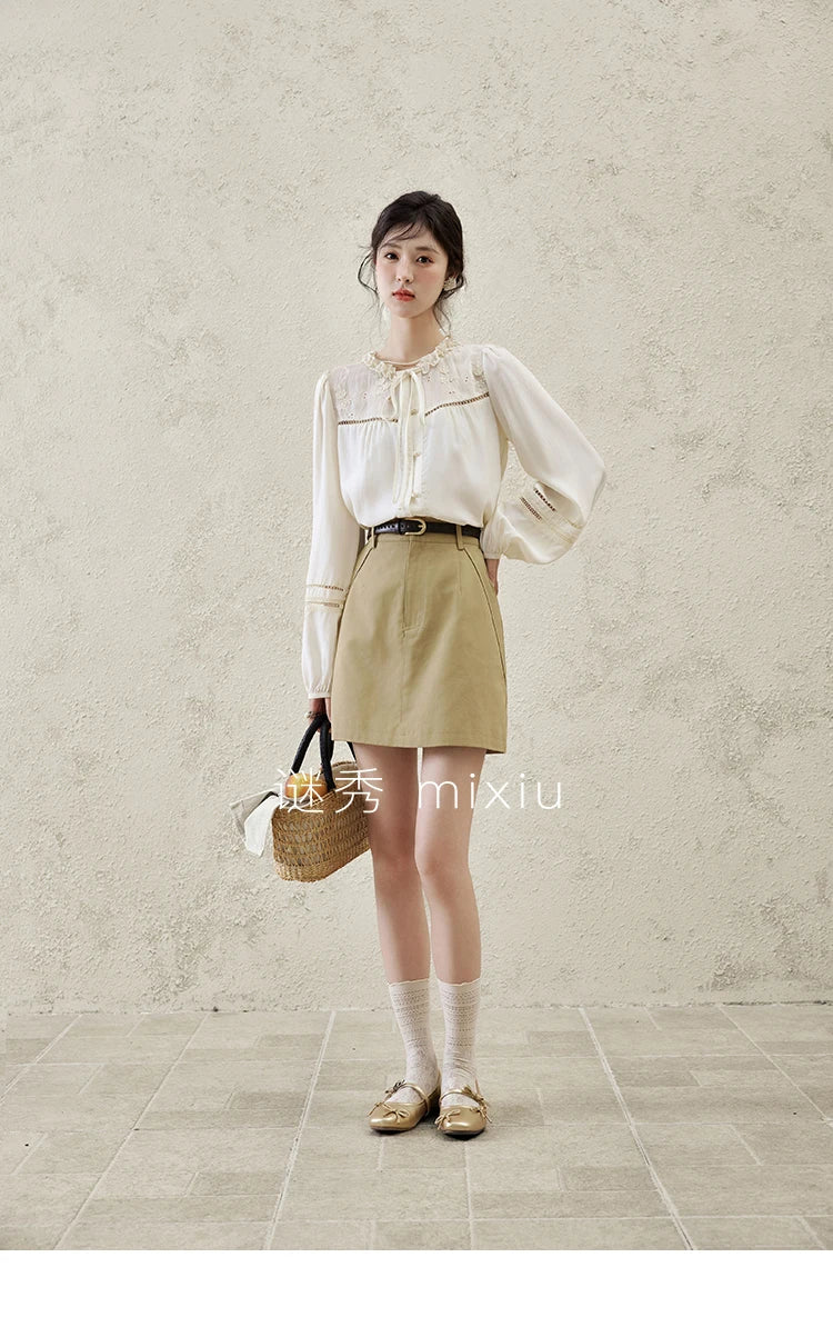 Mishow Khaki A-Line High Waist Pocket Skirt MXE15B0696
