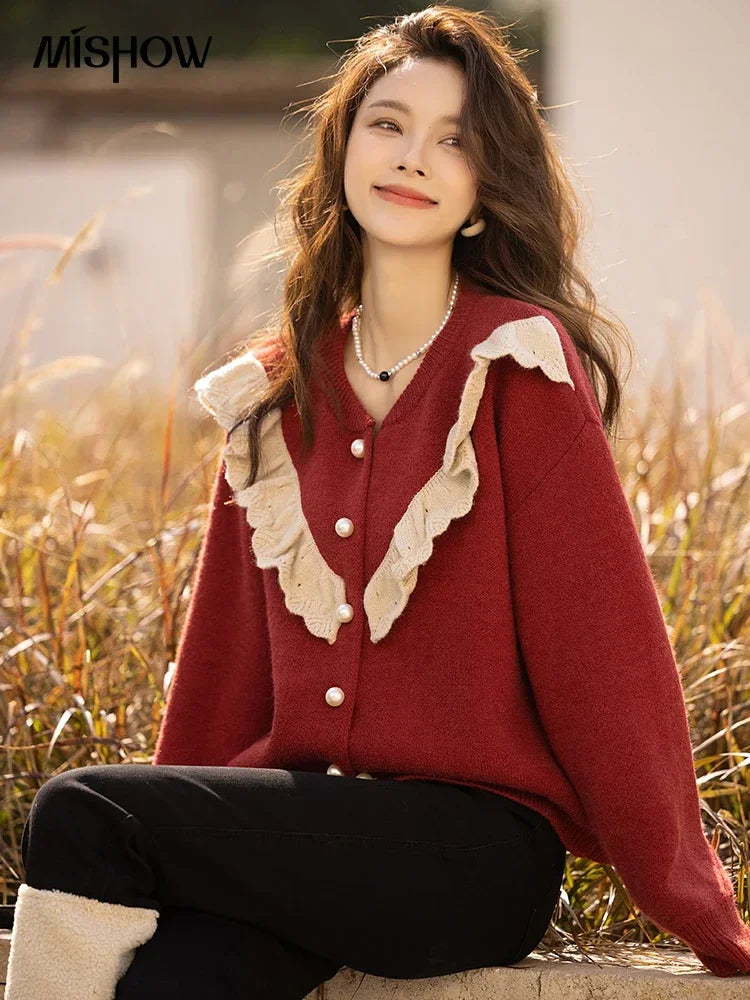 Mishow Korean Ruffle V-Neck Cardigan MXB46Z1111