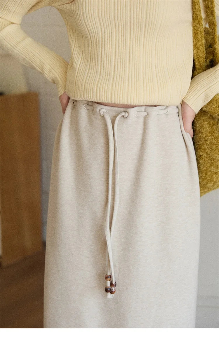 MISHOW Brown Retro High Waist Skirt Back Split Straight Leg MXE90B2447