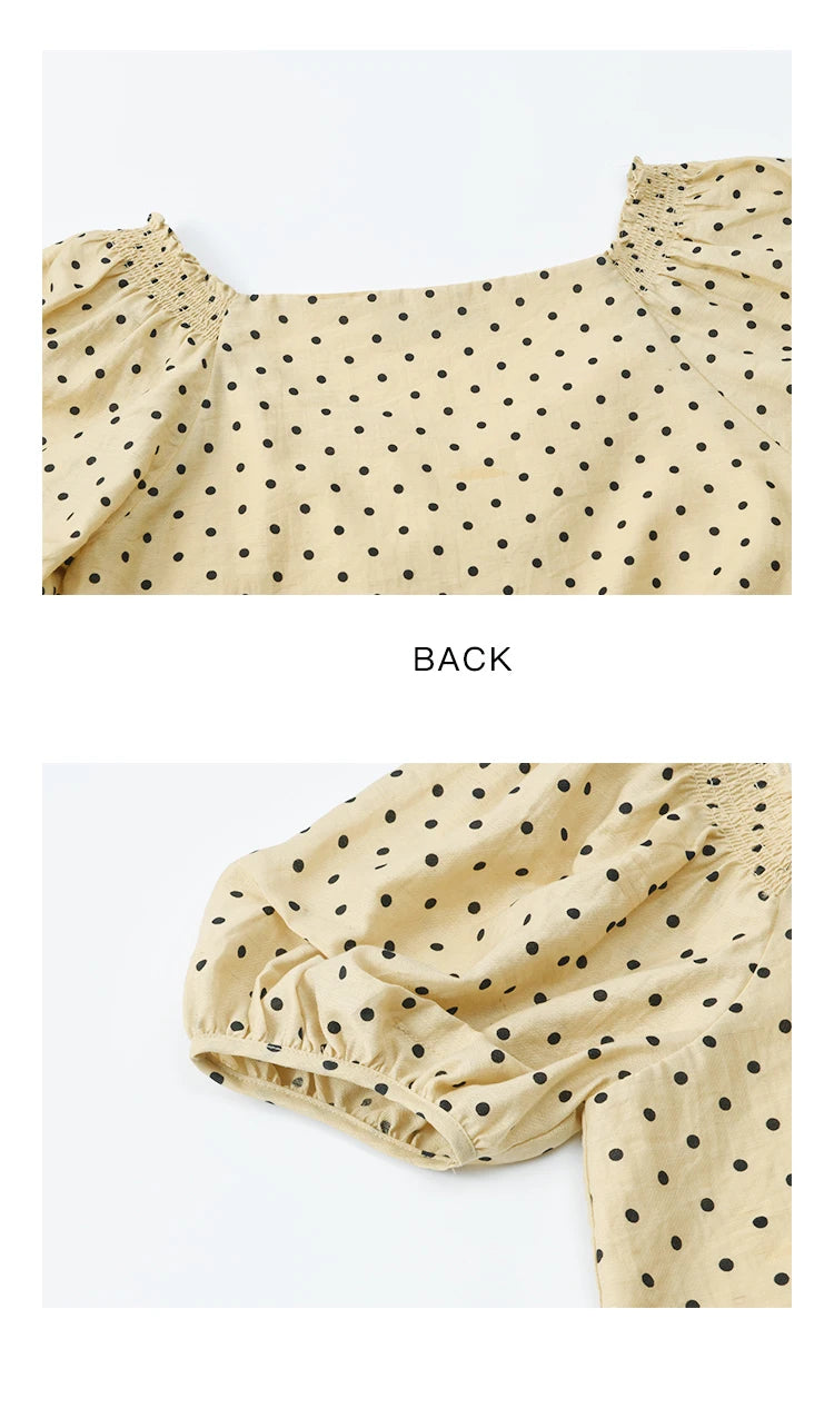 MISHOW Polka Dot Puff Sleeve Blouse V-Neck Button MXE37X1859