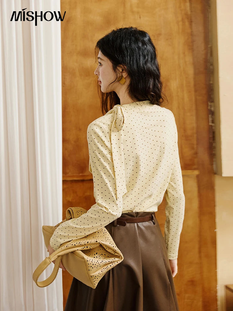 Mishow Yellow Polka Dot Lace Up Collar Pullover MXE45Z1379