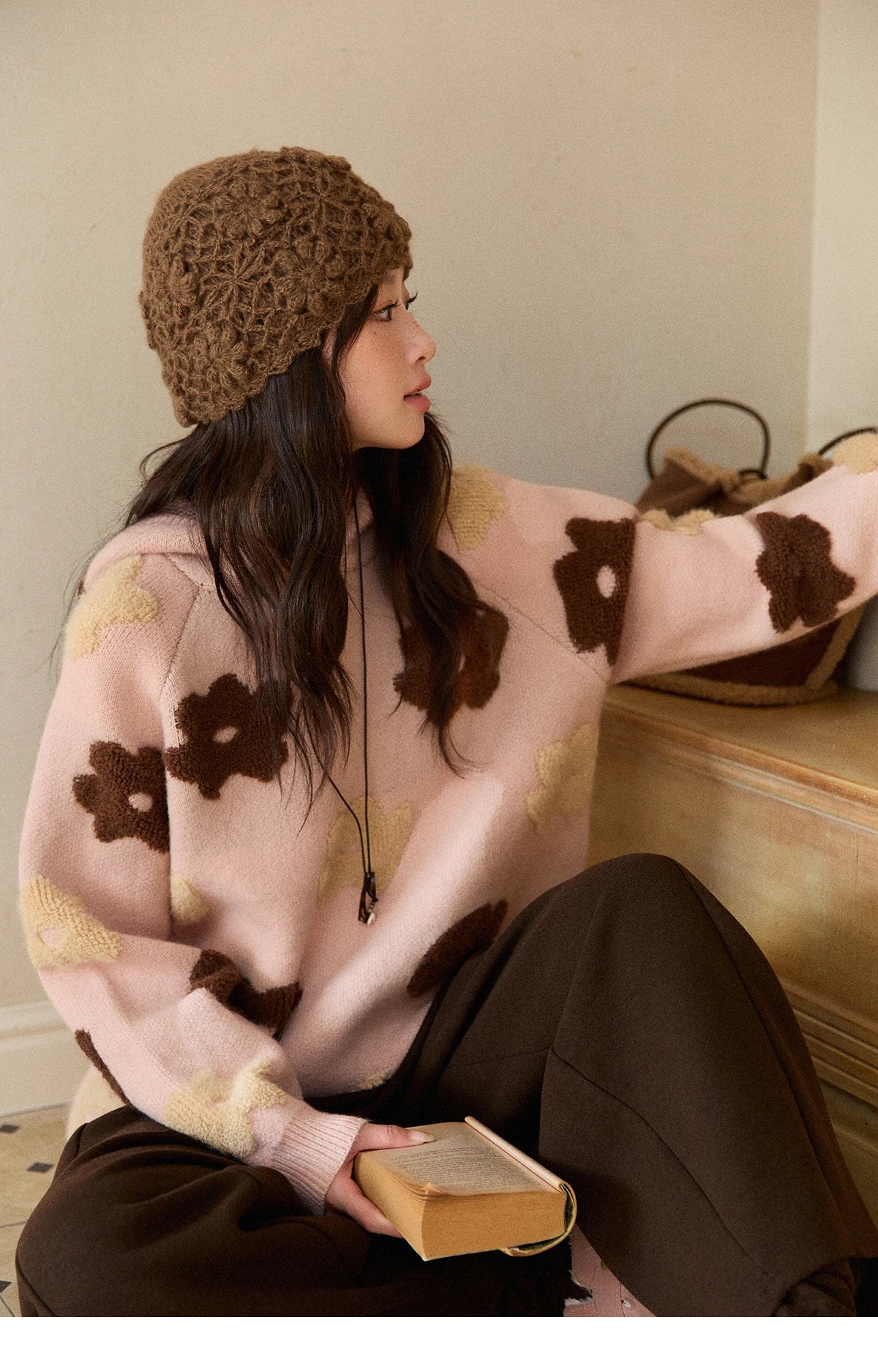 Mishow Pink Floral Hooded 3D Jacquard Pullover MXE90Z2786