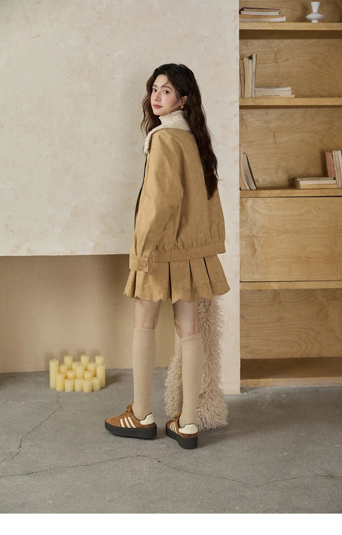 Mishow French Yellow Floral Embroidered Plush Zip-Up Coat MXE87W0932