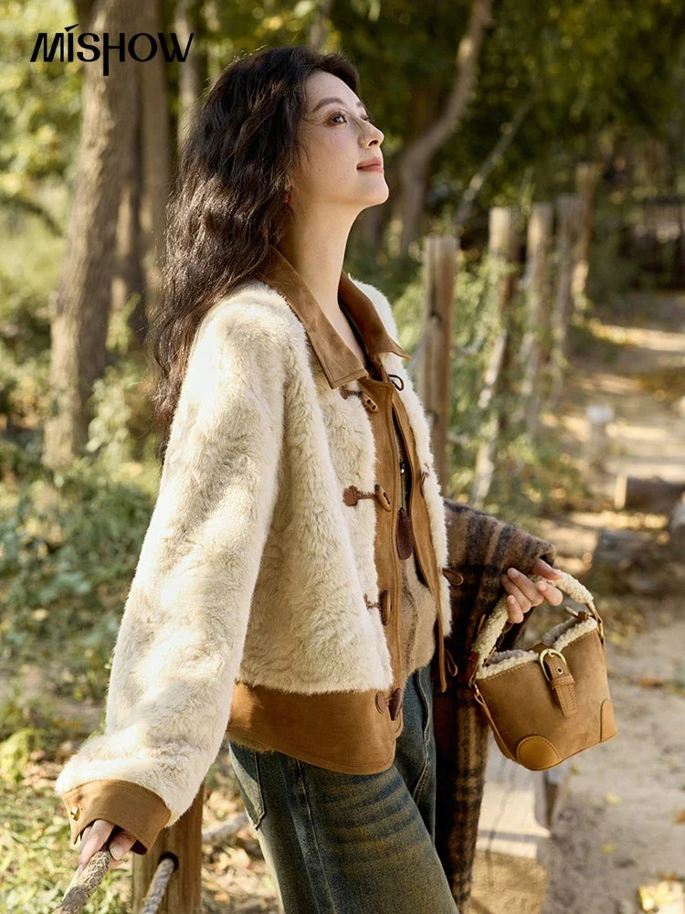 Mishow Lamb Wool Ox Horn Button Short Jacket MXD36W0504