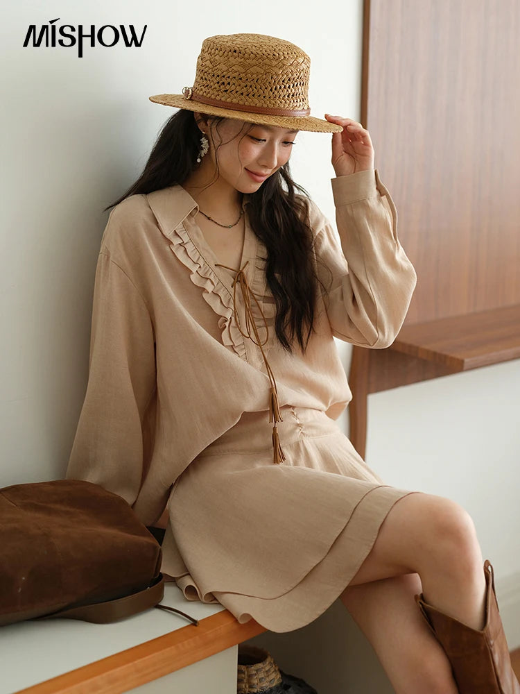 Mishow Bohemian V-Neck Ruffle Tassel Top & Elastic Skirt Set MXE43T0727