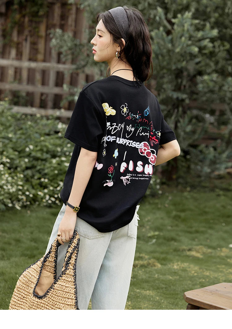 Mishow Graffiti Letter Print Round Neck Tee MXE15T0475