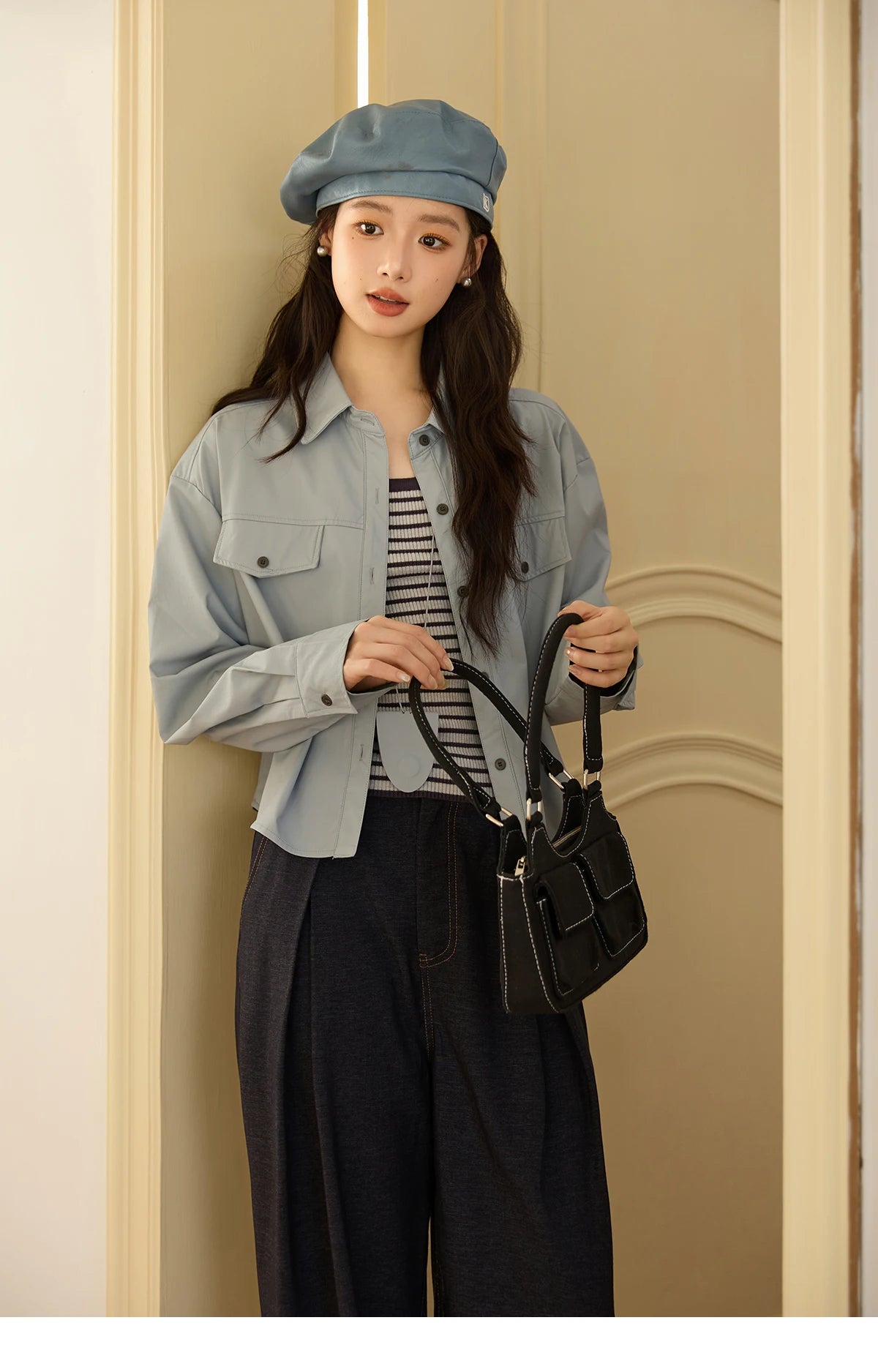 MISHOW Two-Piece Set Striped Vest Solid Jacket with Pendant MXE45T1396