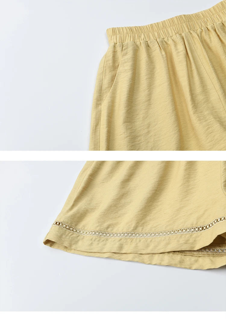Mishow Yellow Linen Lace Shirt & Camisole & Shorts Three-Piece Set MXE42T0718