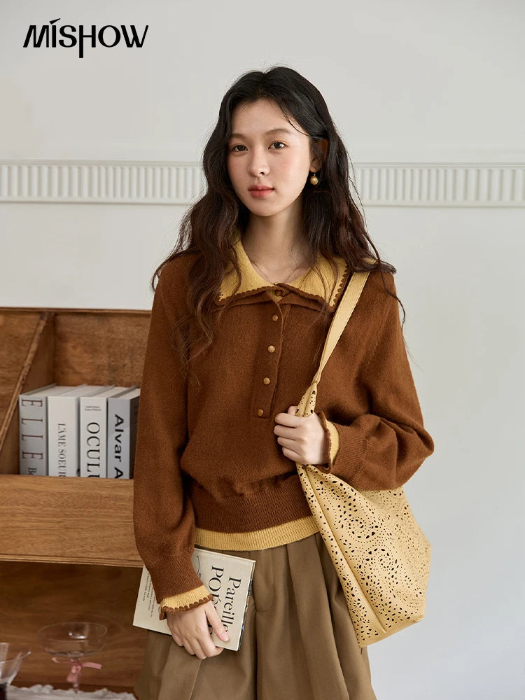 Mishow Double-Layer Turn-Down Collar Loose Sweater MXE45Z2502
