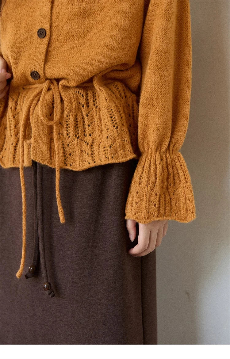 Mishow Orange Openwork Crochet Flared Sleeve Cardigan MXE87Z2685