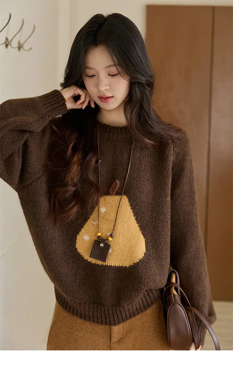 Mishow Pear Pattern Jacquard Crew Neck Pullover MXE94Z2959