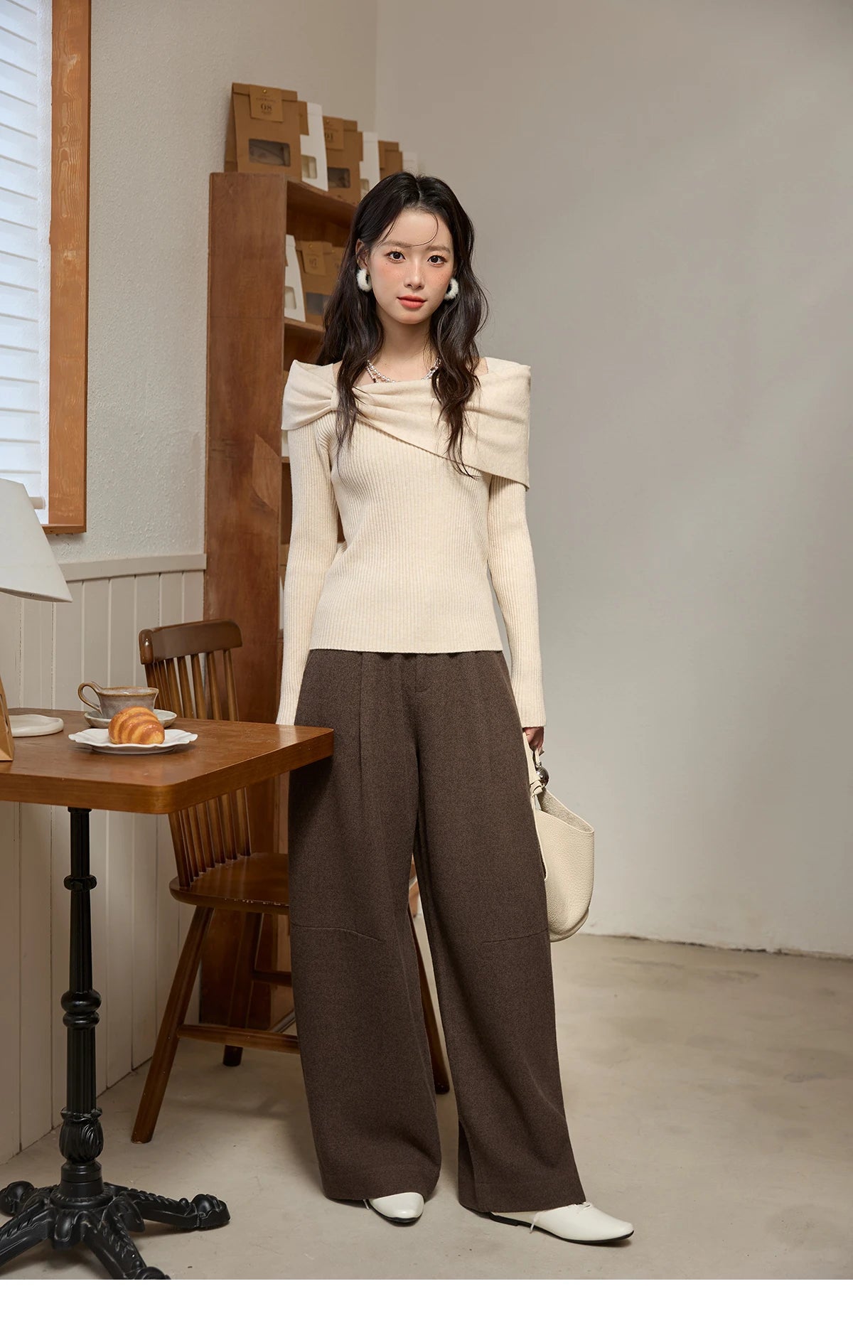 MISHOW Retro Brown Wide-Leg Pants High Waist Drape MXE88K1122