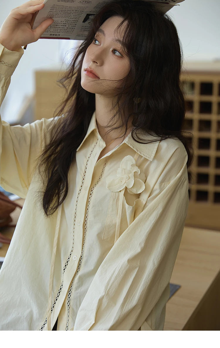 MISHOW Cotton Shirt Petal Ribbon Button Long Sleeve MXE41C2349
