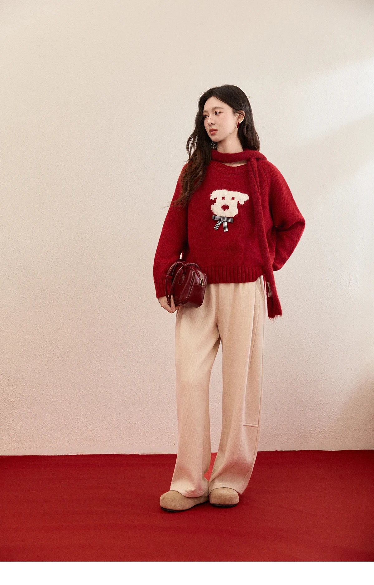 Mishow Red Puppy Jacquard Crew Neck Sweater MXE93Z2932