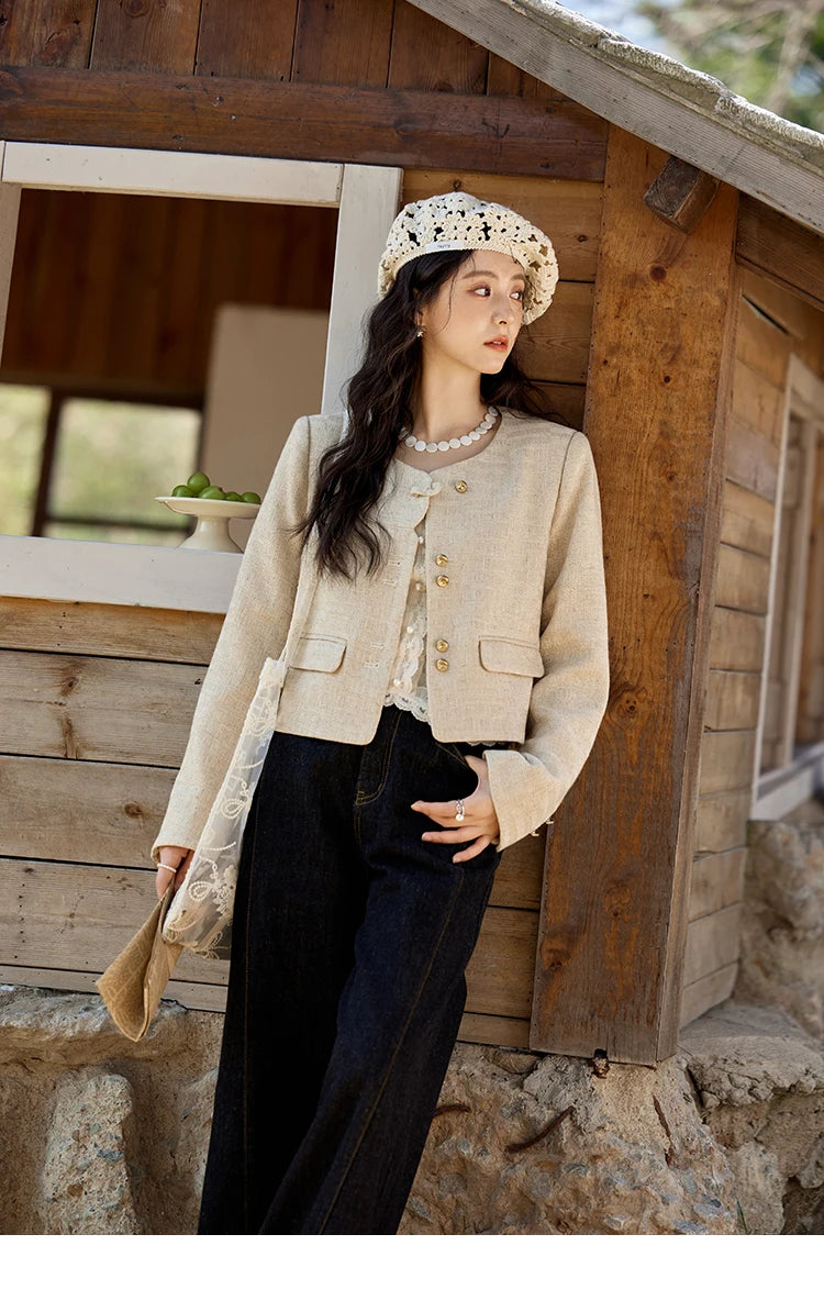 MISHOW Xiaoxiangfeng Long Sleeve Jacket Button Short Coat MXE11W0713