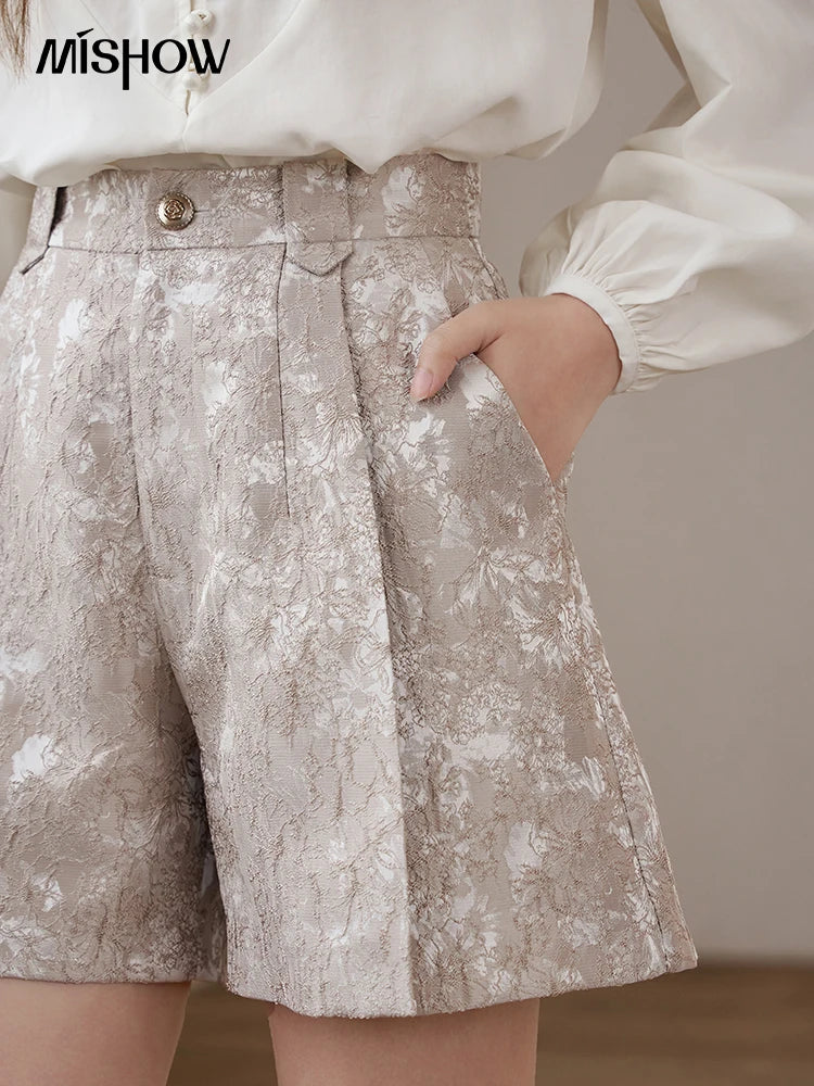 Mishow Palace Style Metal Flower Button Jacquard Shorts MXD15K0551