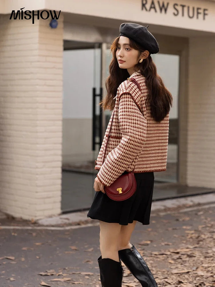Mishow Elegant Plaid Wool Blend Short Coat MXB42W0479