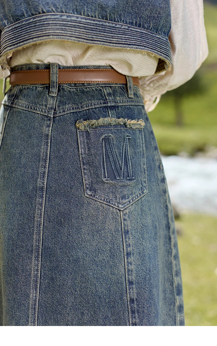 Mishow Retro Blue Denim Tassel Hem Vest MXD41W0387