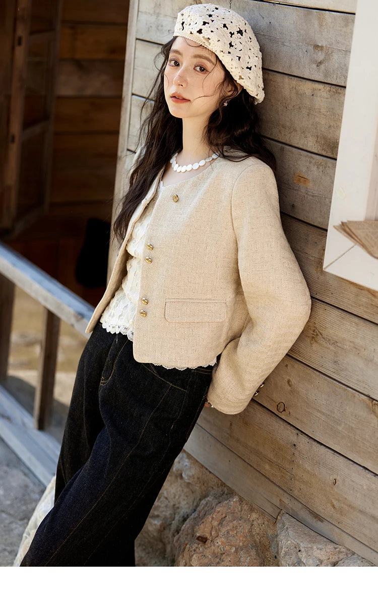 MISHOW Xiaoxiangfeng Long Sleeve Jacket Button Short Coat MXE11W0713