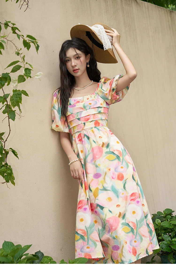 Mishow French Tulip Fragmented Flower Puff Dress MXD28L1896