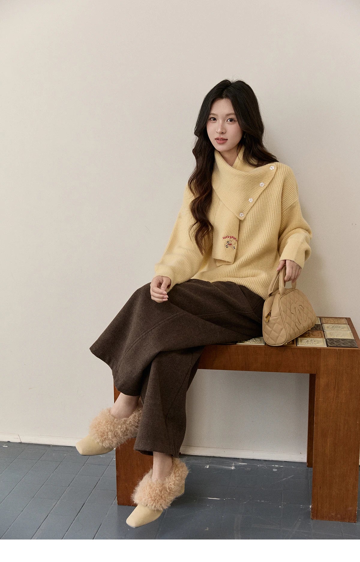 Mishow Yellow Sweater with Detachable Scarf MXE93Z2953