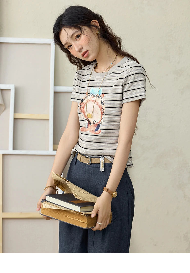 Mishow Striped Pufferfish Print Cotton Tee MXE32T0538