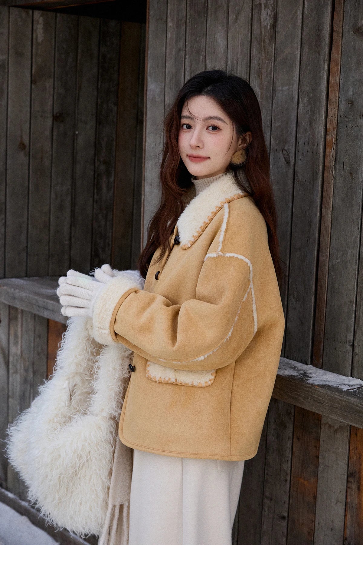 MISHOW Yellow Fur Suede Jacket Lapel Loose Warm MXE92W1016