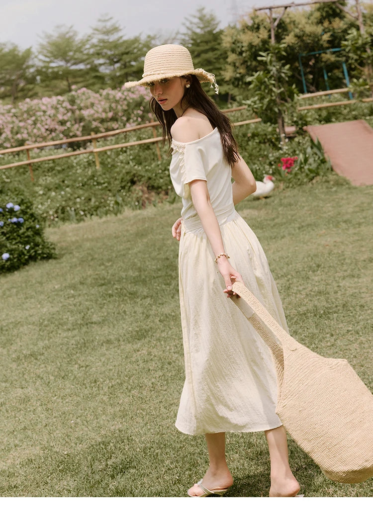 Mishow Shell Webbing Oblique Collar Slim Dress MXE31L2189