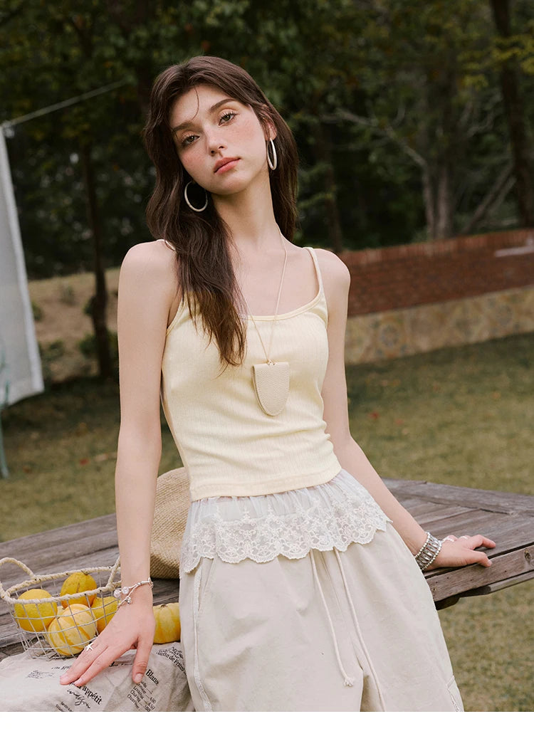 MISHOW Apricot Cargo Pants Lace Patchwork Drawstring Elastic MXE33K0935