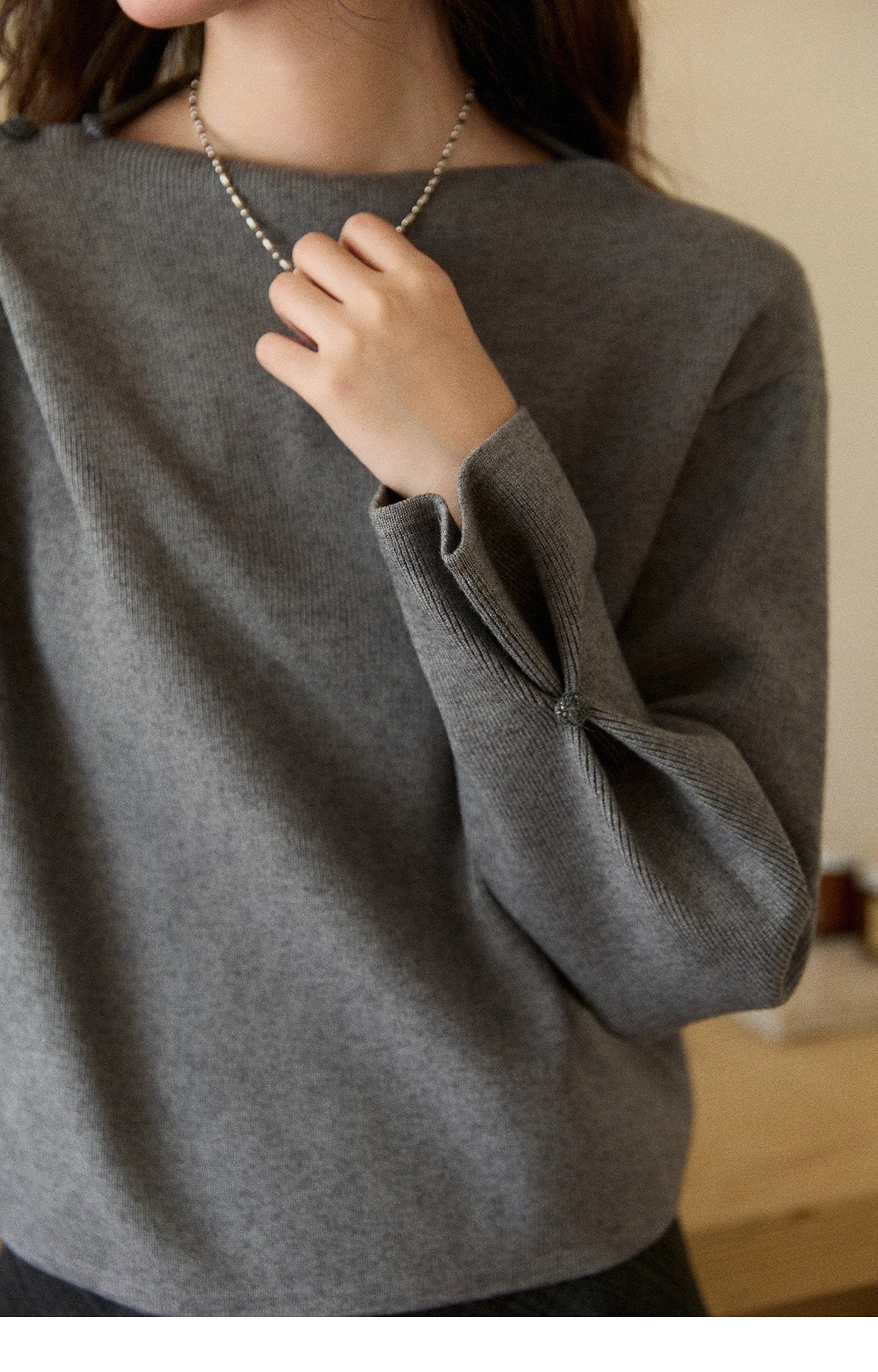 Mishow Gray French Diagonal Placket Knit Pullover MXE86Z2744