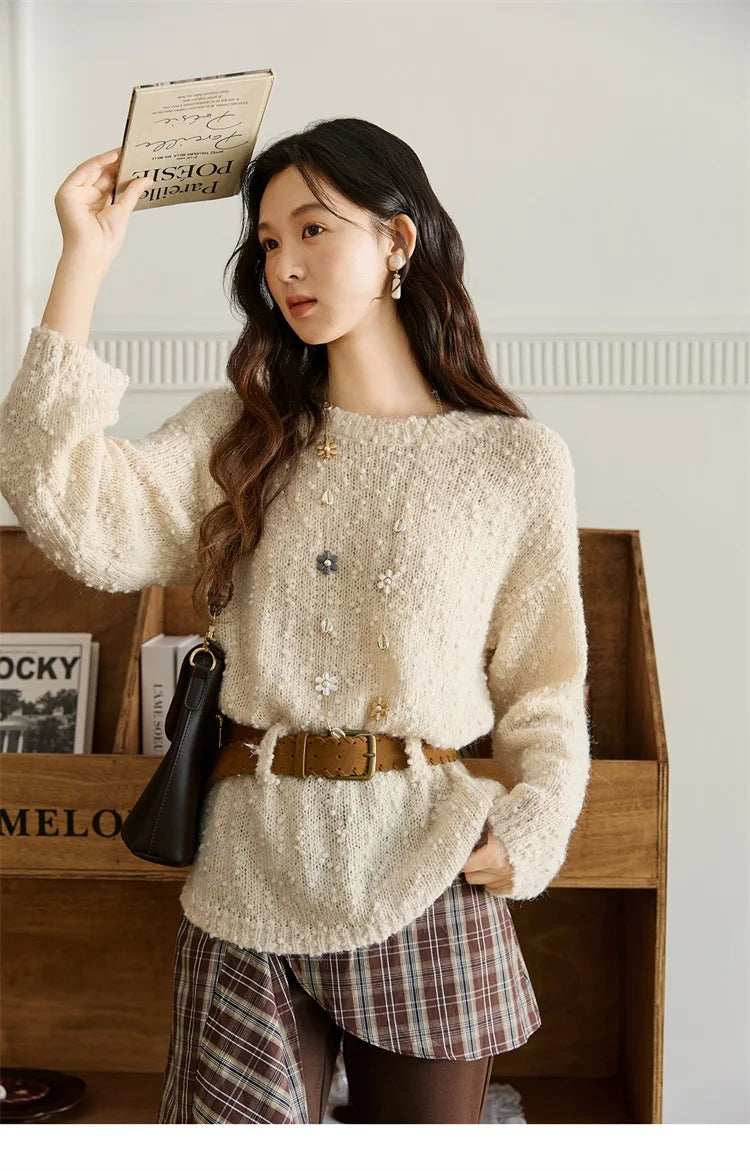 Mishow Belt Waist Drop Shoulder Wool Pullover MXE46Z2582