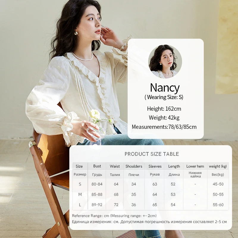 MISHOW V-Neck Long Sleeve Blouse Solid Loose Fold Detail MXE14X1732